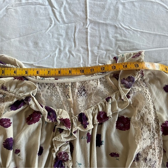 Free People Poppy Print Bodysuit Cream/Plum Lace Trim womens size extra … - Picture 14 of 16